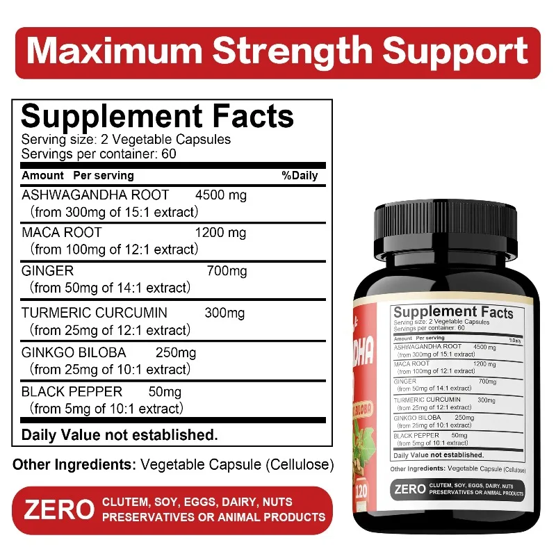 Ashwagandha and Maca Capsules - Muscle Mass, Improve Athletic Performance, Reduces Stress, Improve Mood, Boost Energy