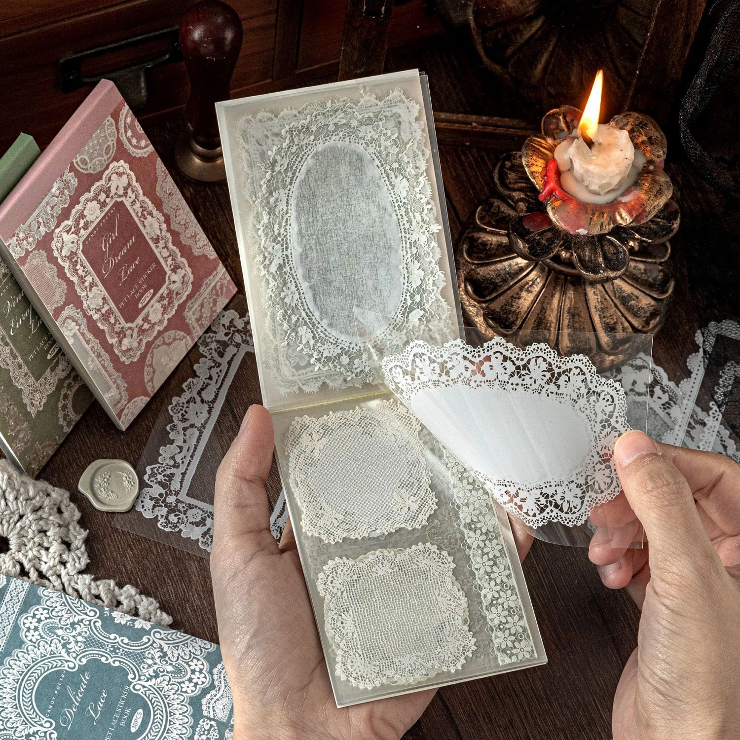 Vintage Lace Sticker Book, Removable DIY Scrapbooking Stickers, Journal Album Decoration Supplies, PET Craft Stationery Set