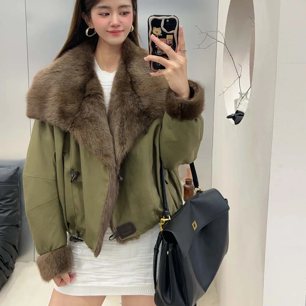 

2025 New Women's jacket Natural Real Fur Coat Winter Down Jacket Warm Elegant Women Outerwear Goose down inner liner Parker Coat