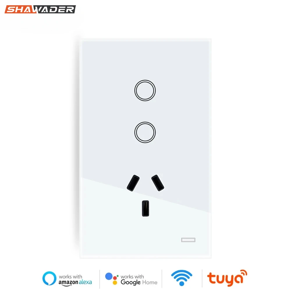 Shawader wifi inteligente tuya interruptor de luz argentina tomada parede austrália tomada painel vidro toque remoto por alexa google casa