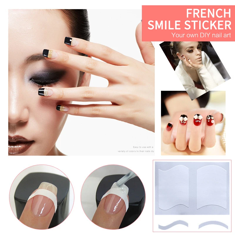 Witte Franse Manicure Strip Nail Art Vorm Franje Tip Geleiders Sticker Golvende Lijn V-Vormige Nagels Decoratie Hulpstickers