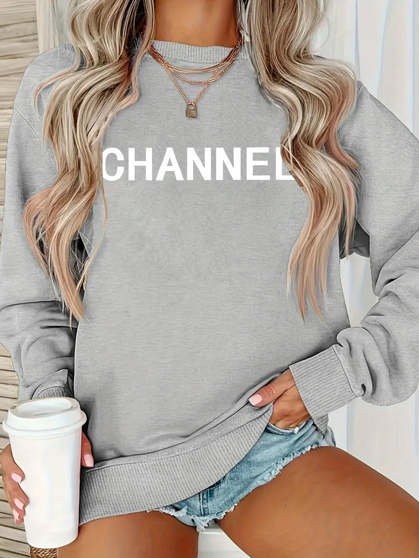 Women\'s CHANNEL Print Sweatshirt Female Fashion All-Match Street Hoody Crewneck Casual Hoodies Pullover Oversize Clothing