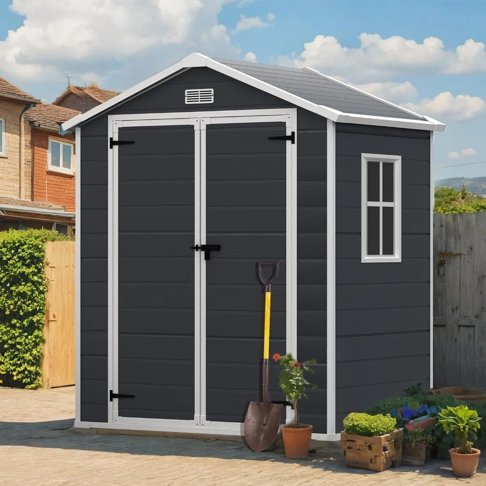 6x4.4ft Outdoor Resin Storage Shed with Reinforced Floor, for Storing Gardening Tools, Bicycles,Patio Furniture or Lawn Mower,