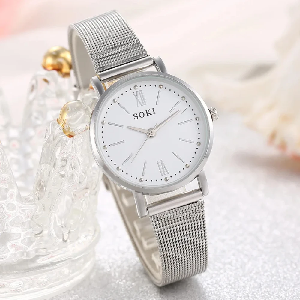 Reloj de cuarzo informal de lujo para Mujer, relojes de pulsera de acero inoxidable con malla metálica, dorado