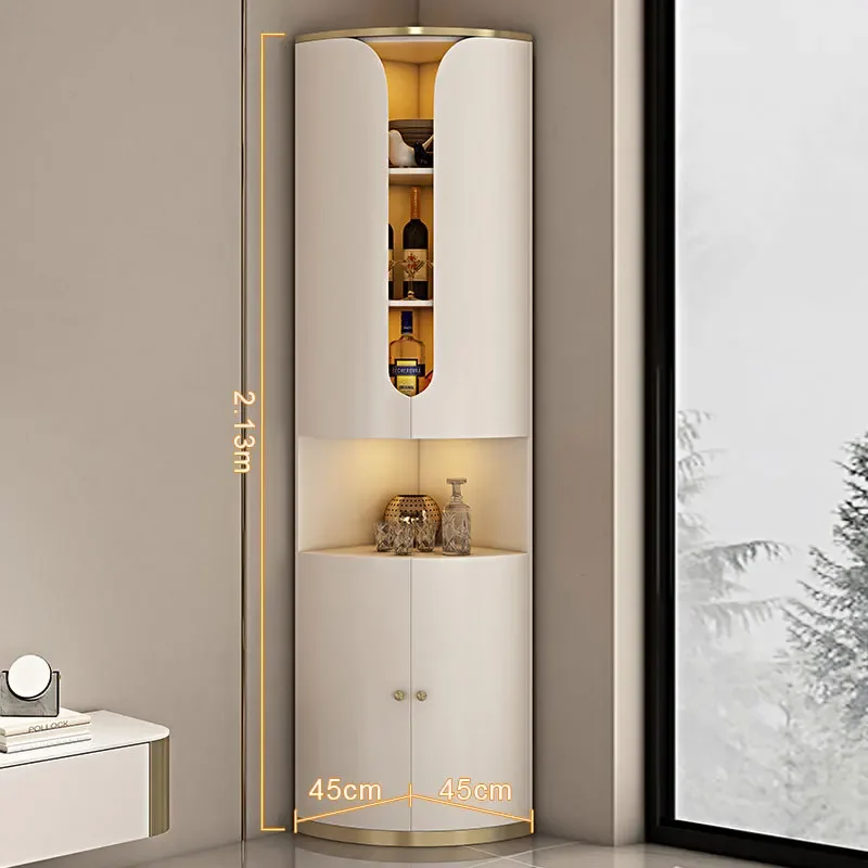 DSA light luxury solid wood wine cabinet modern simple living room corner triangular cabinet stainless steel glass door wall