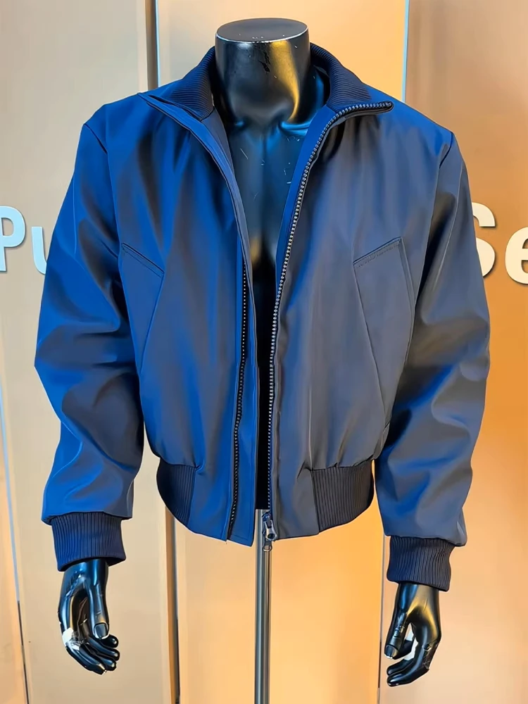 

Cleanfit k Blue Cotton Work Jaet Men's Thiened Stand Collar Tee-Proof Fce Lined Winter Coat Youth Trendy Sle