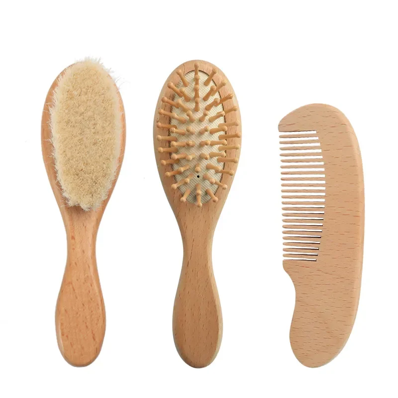 

Newborn Baby Natural Wooden Boys Girls Soft Wool Hair Brush Head Comb Infant Head Massager Portable Bath Brush Comb for Kids