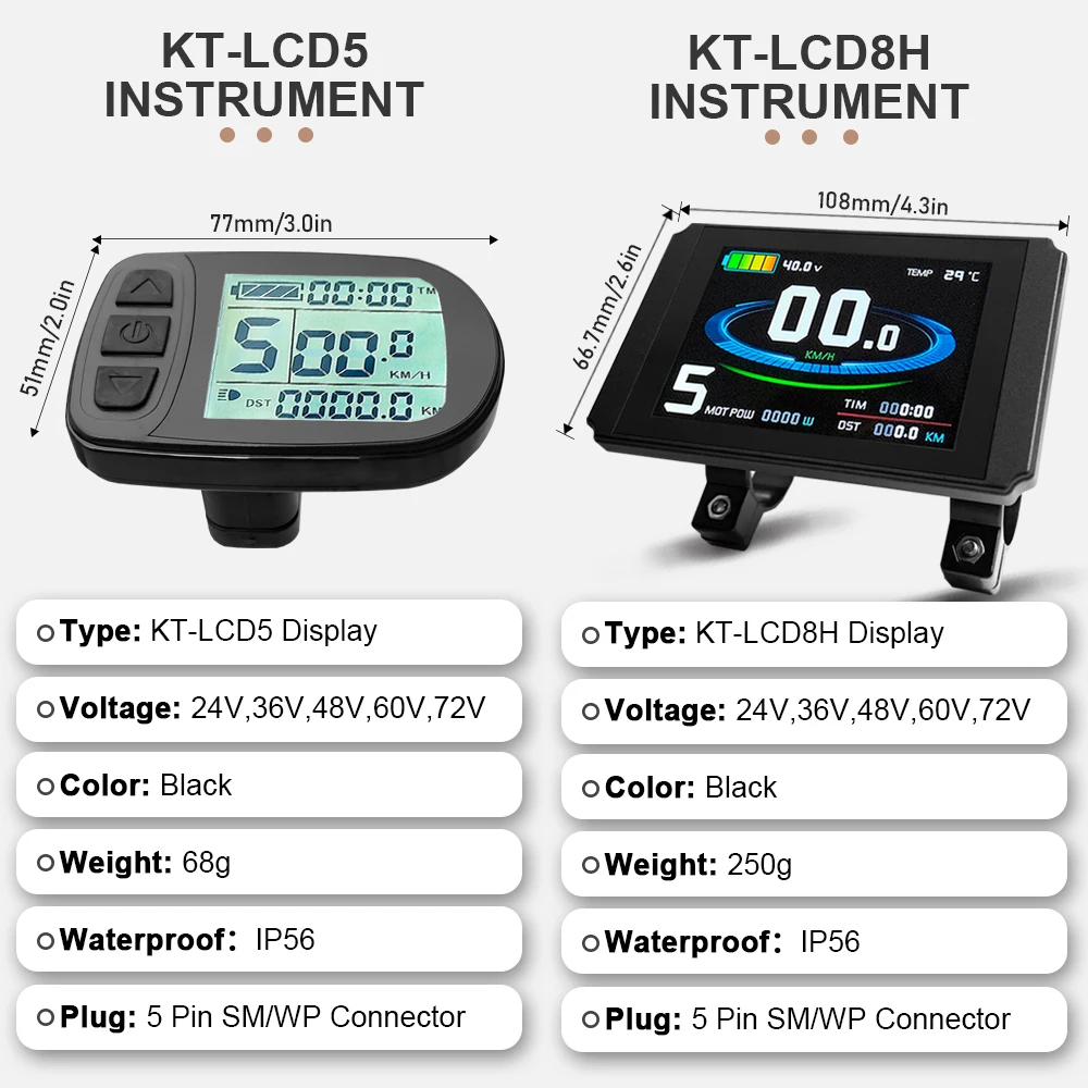 Electric Bicycle KT Display LCD3 LCD5 LCD7 LCD8H LED880 24V 36V 48V 72V Ebike intelligent Kunteng Display for Electric Bike Kit