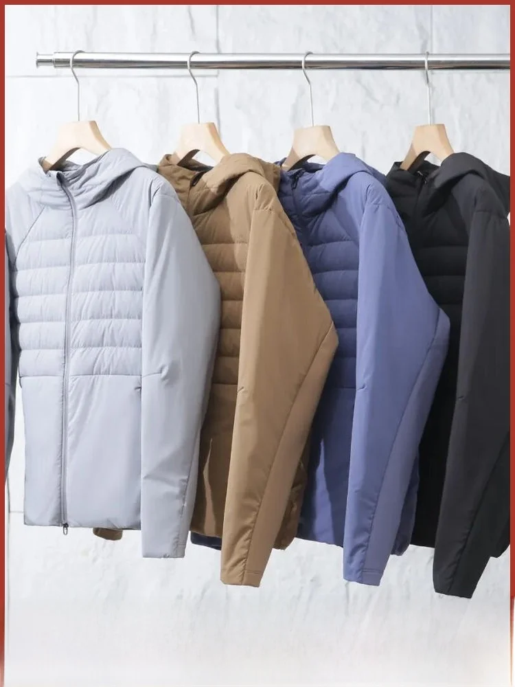 

Outdoor Lightweight Du down Jaet Hooded Patchwork Men's Women's Sle Autumn Winter Coat Breathable Windproof Warm