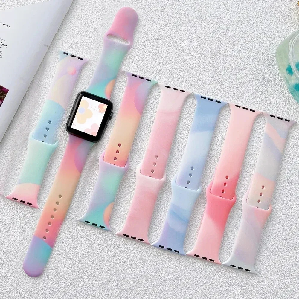 حزام ملون لساعة أبل 44 مللي متر 40 مللي متر 45 مللي متر 41 مللي متر 49 مللي متر 42 مللي متر 38 مللي متر سيليكون سوار iwatch سلسلة 6 7 8 9 الترا 2 الفرقة 49 مللي متر