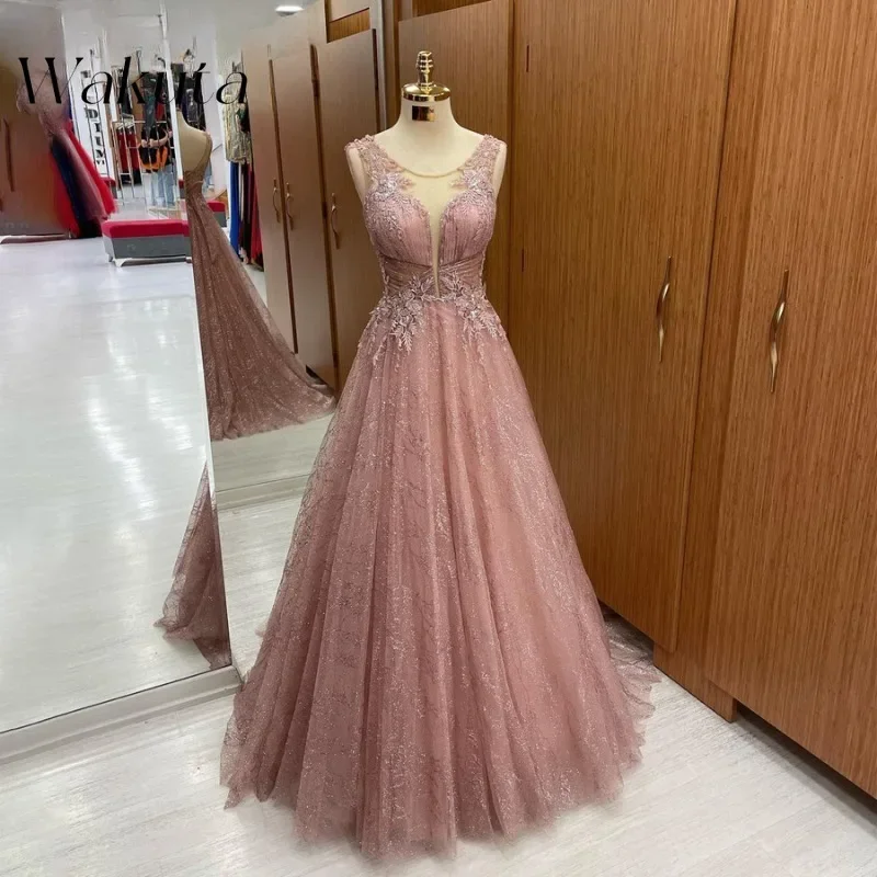 Wakuta Luxury Coral Lace A-Line ชุดราตรี Elegant V คอแขนพิเศษชุดราตรี Robe De Soiree Femme Pour Mariage