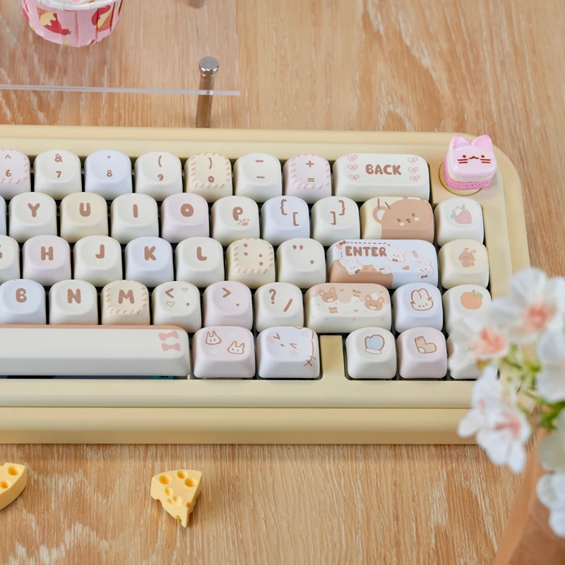 Cute Bear Cake Keycaps,132 MOA Profile Custom Doubleshot PBT Key Caps Set For MX Mechanical Keyboard 60% 75% 80% 100%