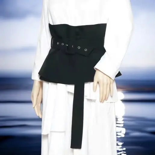 

Waist Seal Skirt French Tie Waist Niche Single Ring Elastic Adjustable Black Button Belt Waist Seal Women's Matching Shirt