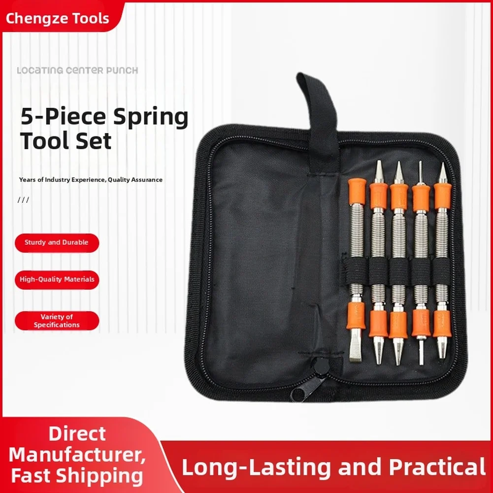 5 Piece Spring Punch Set Includes 1/32 inch 1/16 inch Nail Punch 3/32 inch 1/8 inch Pin Punch Center Punch Chisel