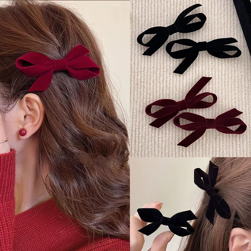 

Velvet Bow Hair Clip Women Retro Versatile Gentle Duckbill Clip Temperament Hair Accessories