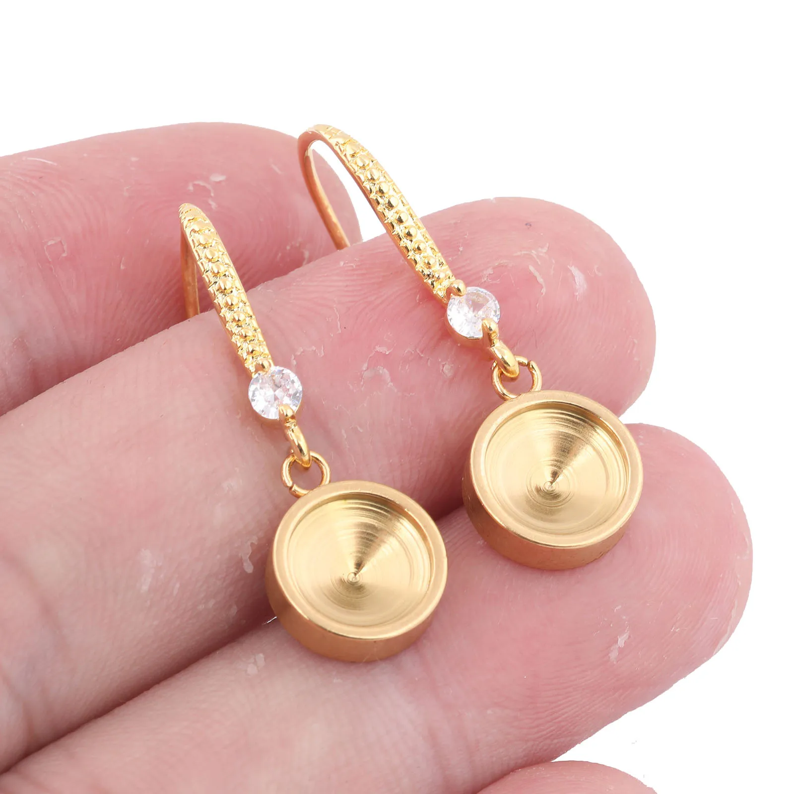 6pcs Stainless Steel Gold Plated Earring Bezel Settings For 8mm Crystal Stones Diy Earrings Hooks Findings For Jewelry Making