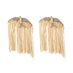 Exaggerated Metal Bird Tassel Earrings Vintage High Touch Long Swallow Drop Women Party Banquet Jewelry Accessories