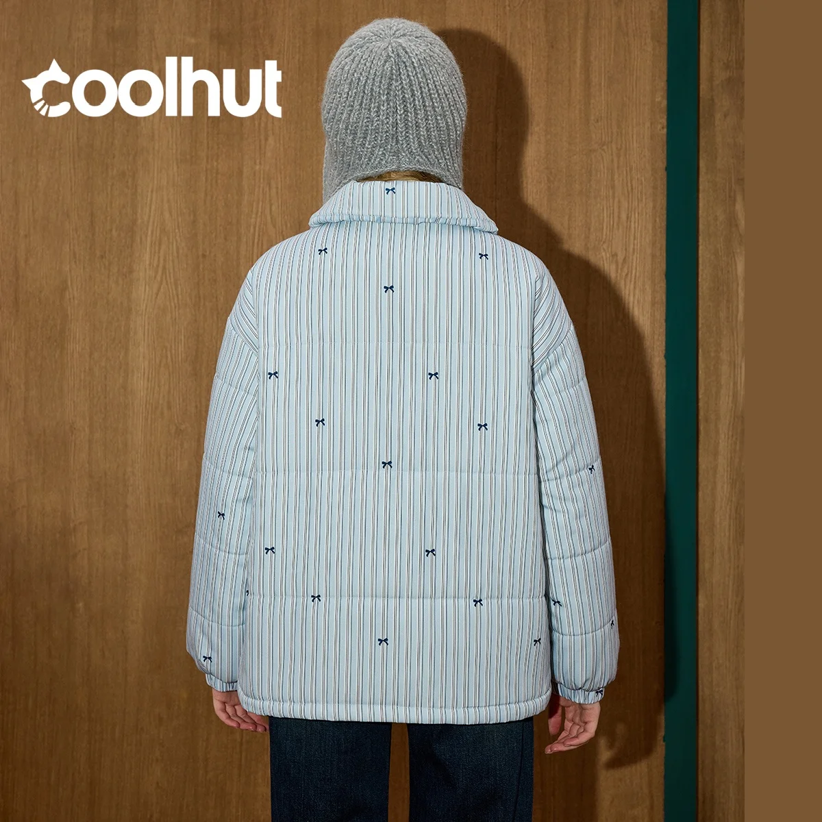 COOLHUT جديد مريح صالح الشريط التعادل المرأة معطف الشتاء مخطط الوقوف طوق سترة أفخم مبطن ملابس خارجية نمط أناقة غير رسمية #2