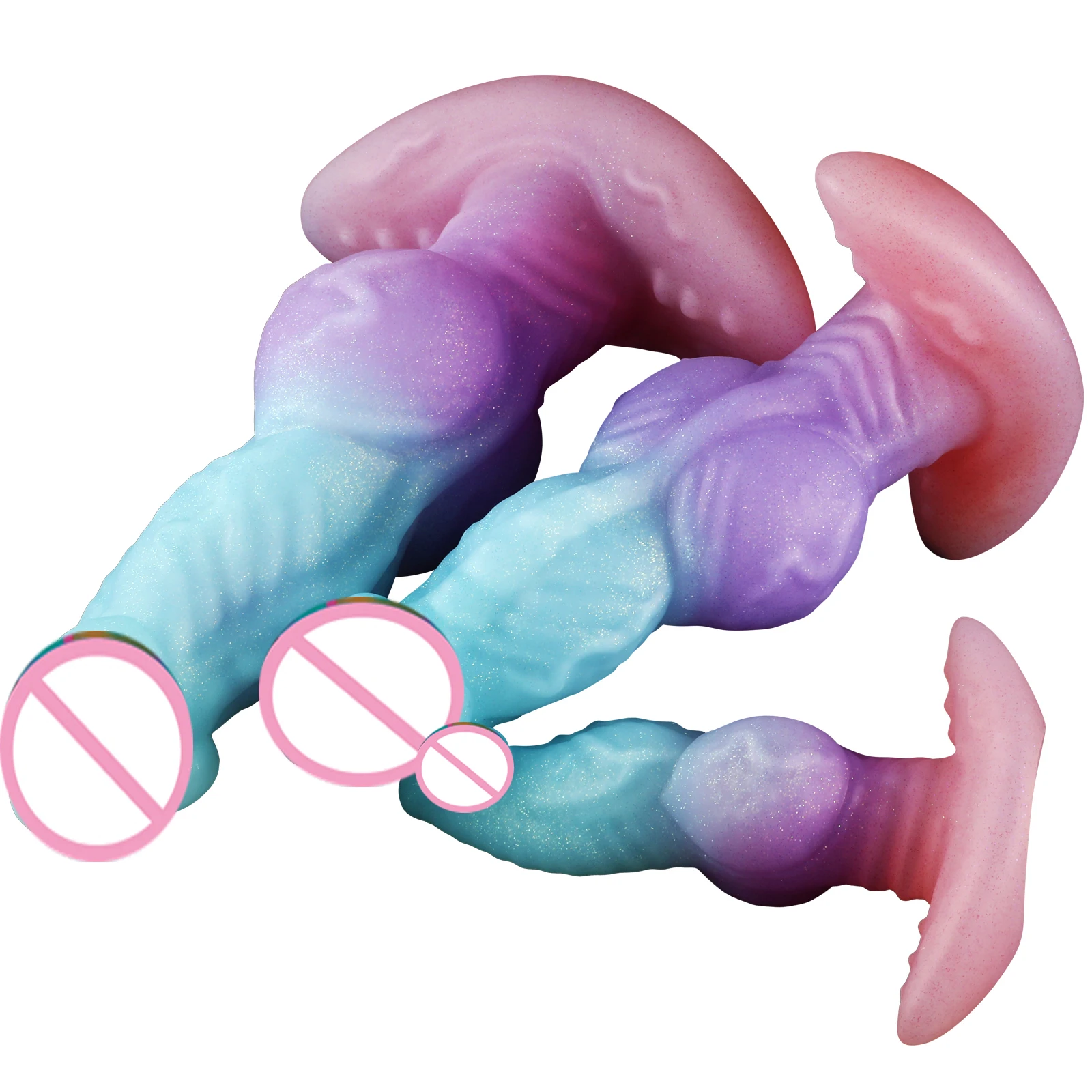 Nuevo Dildo de Doble Nudo Color Monster, Plug Anal Realista con Forma de Pene, Juguete Erótico con Ventosa para Adultos 18+