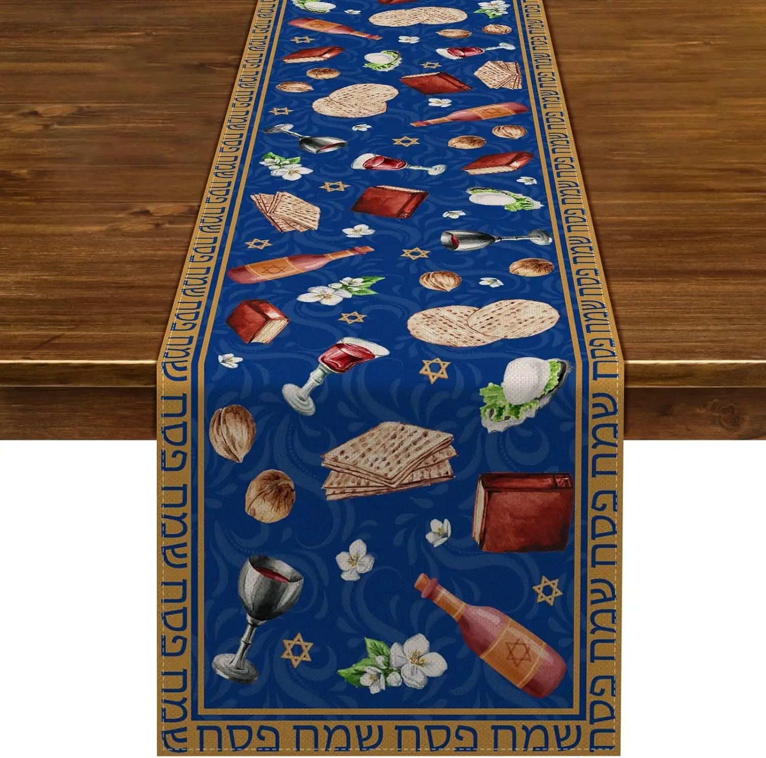 Happy Passover Linen Table Runner Holiday Party Decor Pesach Jewish Seder Matzo Table Runners Dining Room Kitchen Table Decor