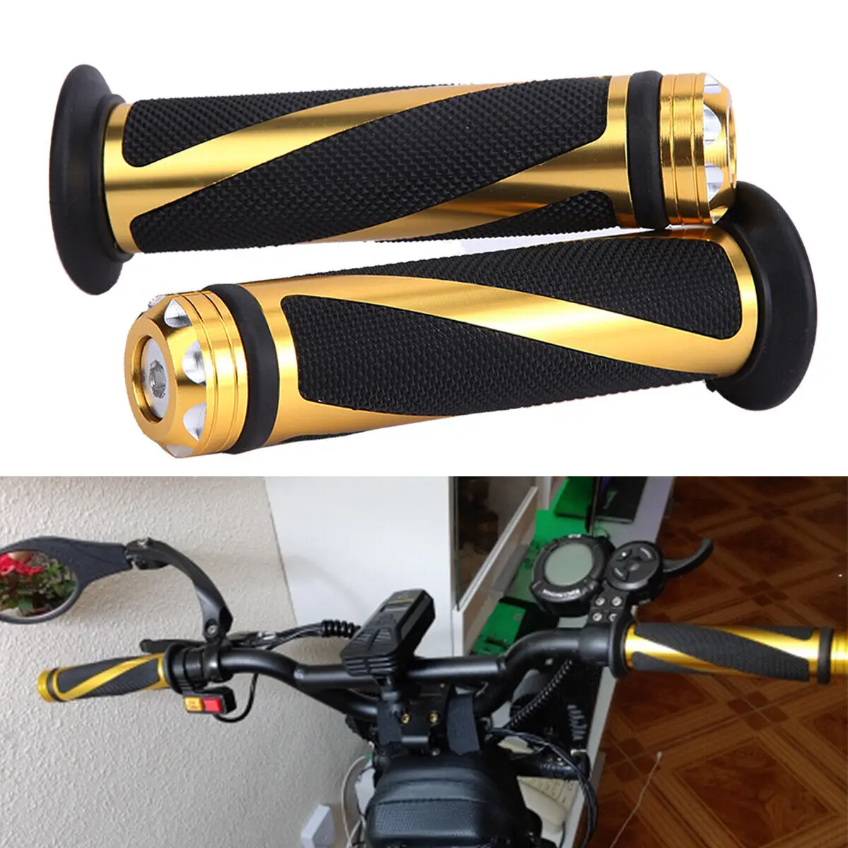 7/8inch Gold Stripe Motorcycle Hand Grips For Yamaha Honda ...