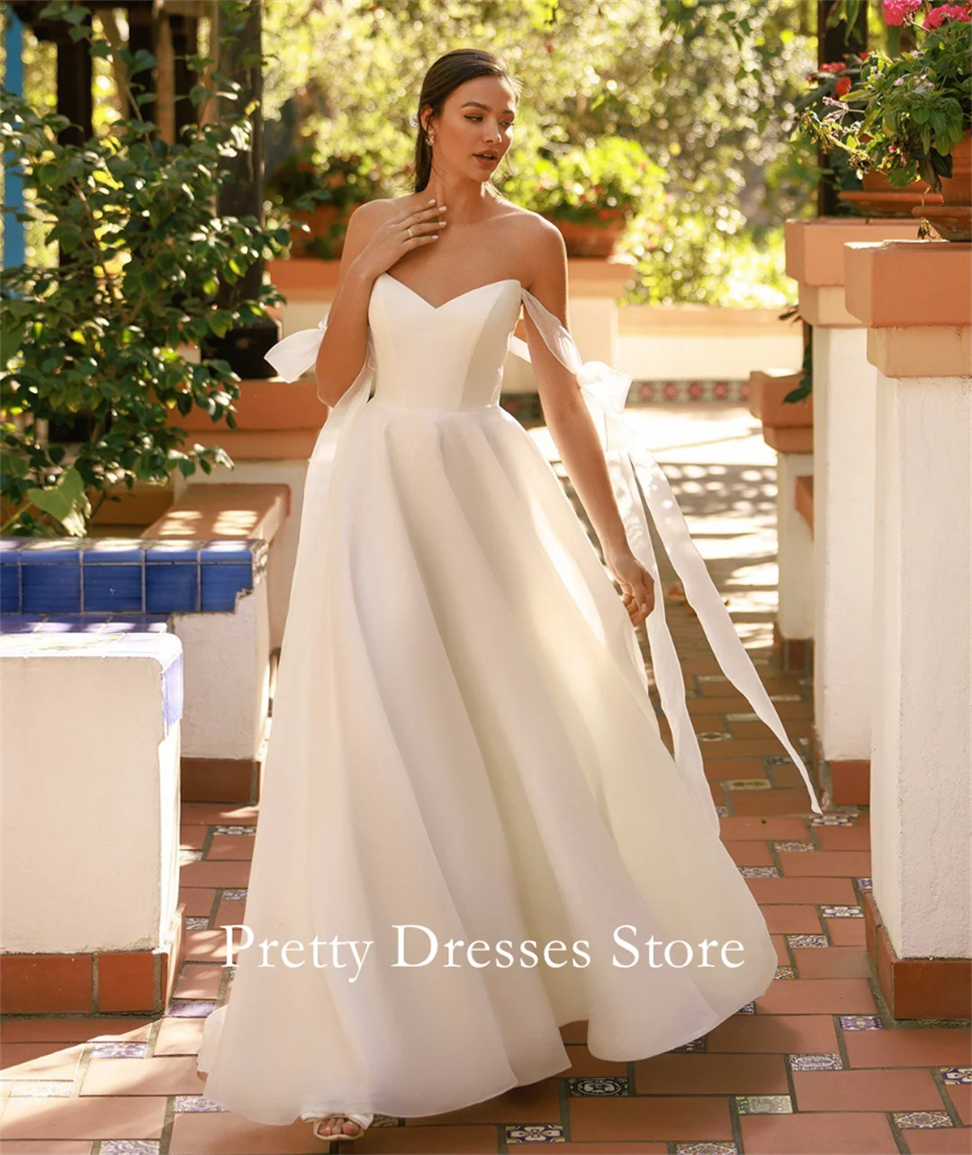 Strapless 2025 Style Garden Customized Ivory Pointed Sweetheart Organza  Wedding Dresses Corset Bride Growns Party Women