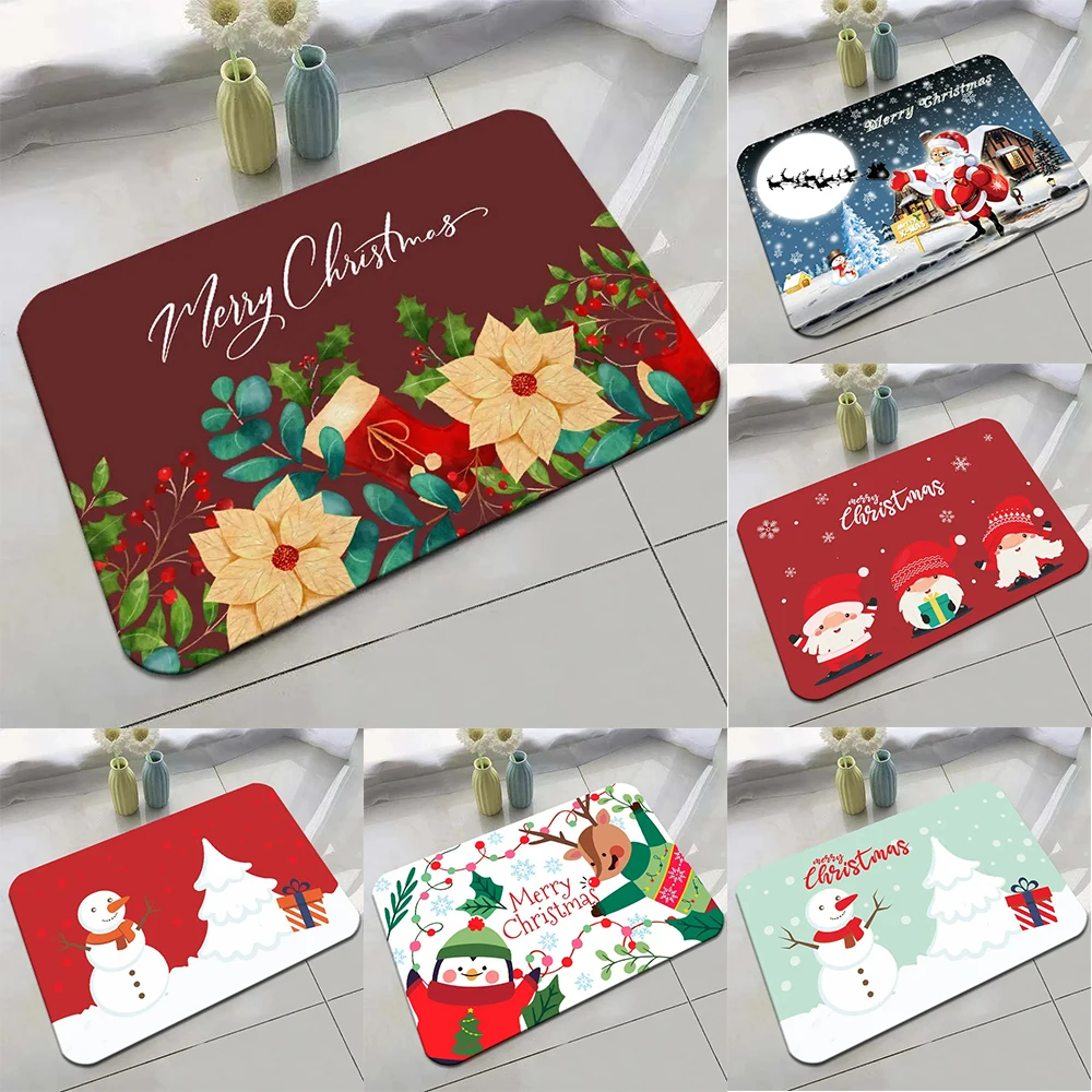 Cartoon Christmas and New Year themed carpet home decoration living room entrance door mat bathroom absorbent floor mat