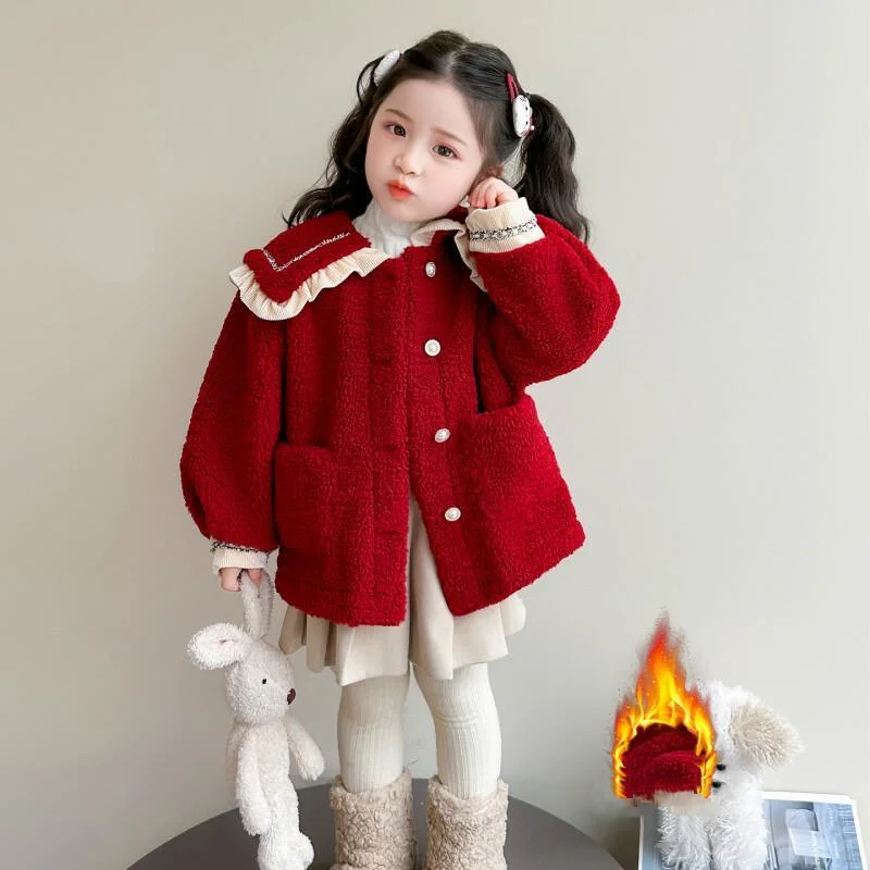 

Популярное повседневное пальто Kawaii, топы, верхняя одежда для девочек, осенне-зимняя новая корейская версия, детский стильный шерстяной свитер, одежда для девочек