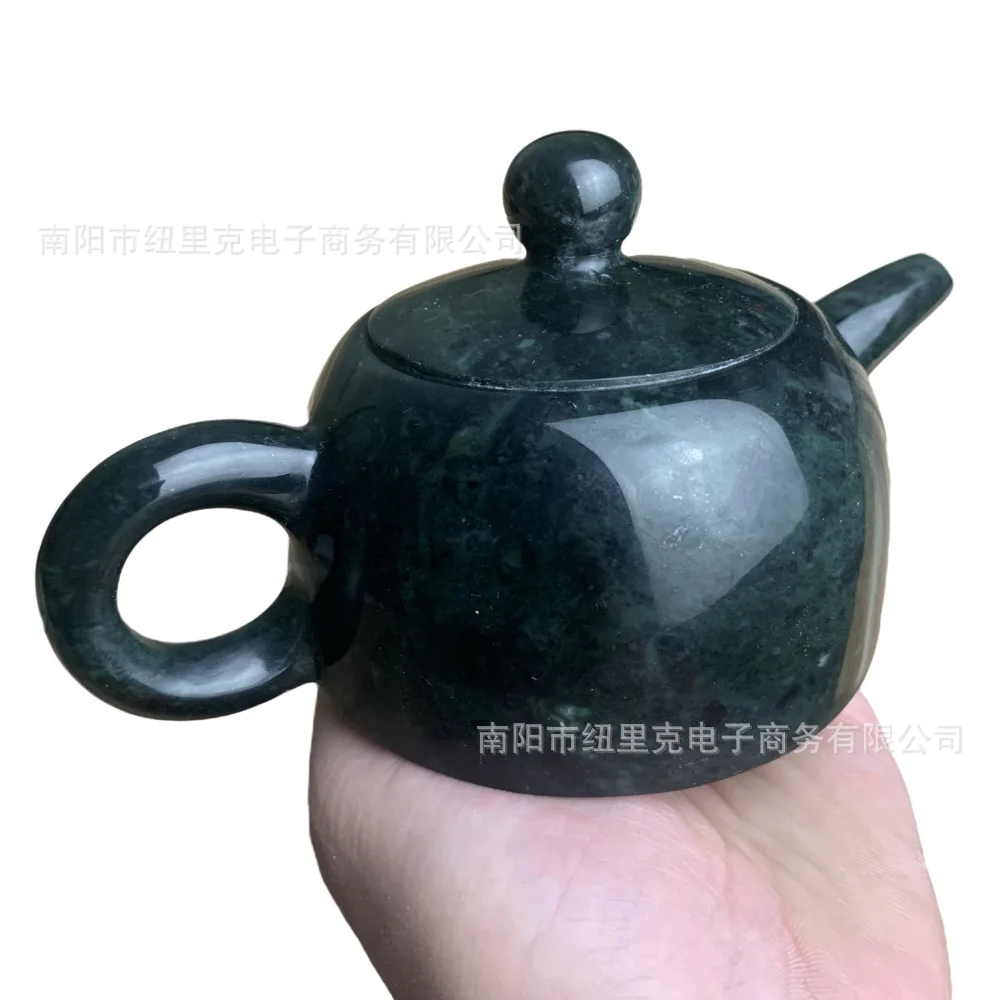 Natural Green Jade Teapot Healing Magnet Stones Kung Fu Teaset Genuine Tibetan Medicine King Stone Teapots Water Pots Kettles