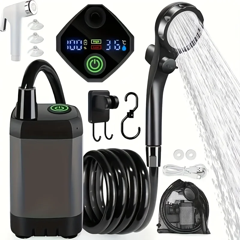 1 Set of Portable Camping Shower - 6000mAh Rechargeable, 4 Modes, 180 Minutes Battery Life - Suitable for Camping/car Wash