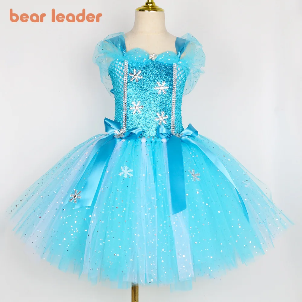 

Милое и милое платье принцессы Bear Leader на Хэллоуин с украшением в виде банта, сетчатые платья с принтом снежинок для девочек
