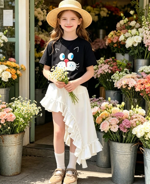 Girls Suit 2026 Spring and Summer New Children's Wear Girl Baby Printed T Shirt Lotus Hypotenuse Irregular Skirt Two-piece Set
