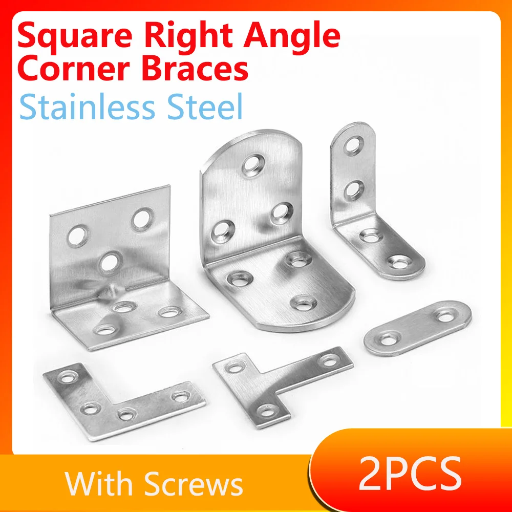 Square Right Angle Stainless Steel Corner Braces With Screws, Angle Shelf Supports for Wood Furniture Accessories, Table