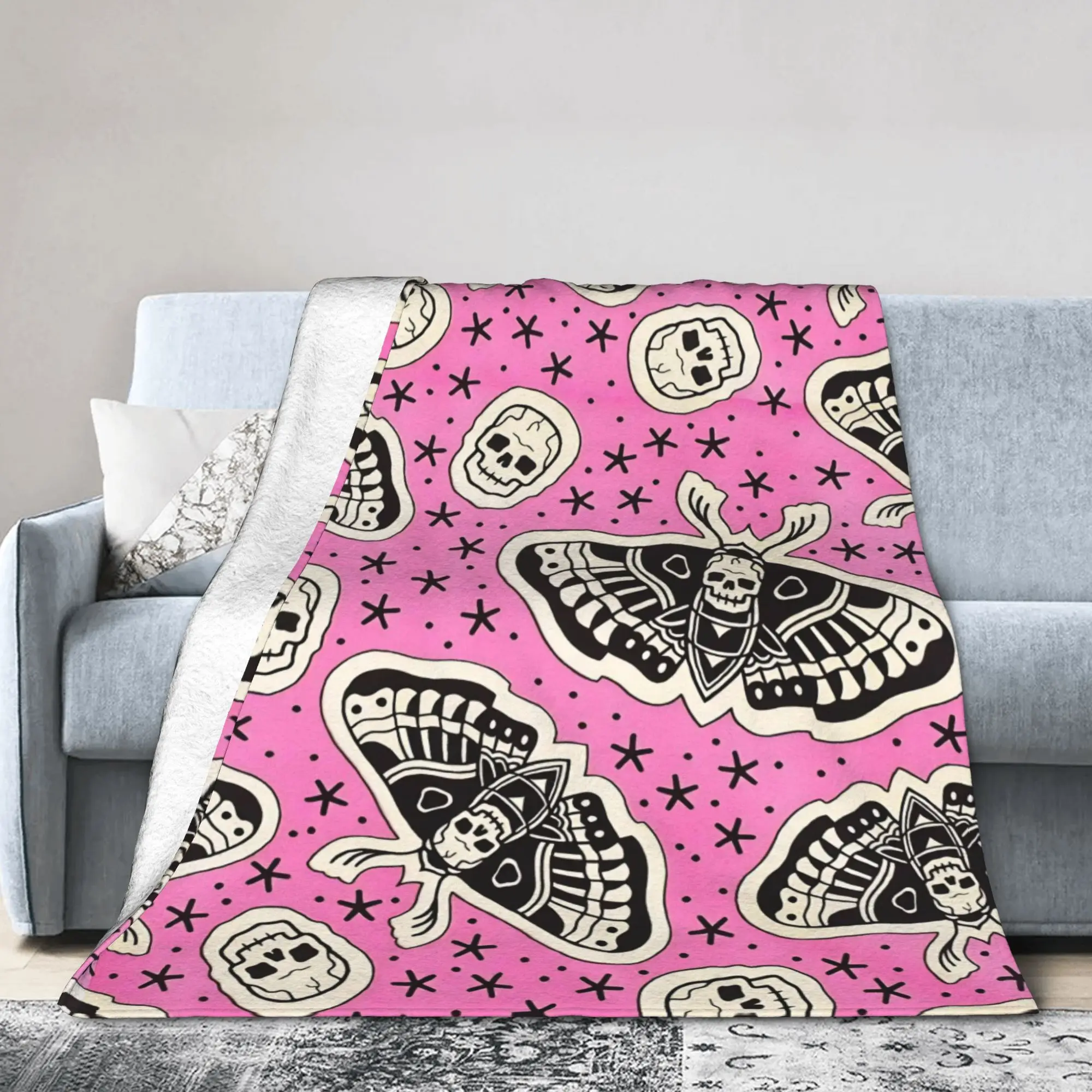 Halloween Gothic Knitted Blankets Flannel Mystical Moth Tarot Super Soft Throw Blankets for Home Couch Bed Rug