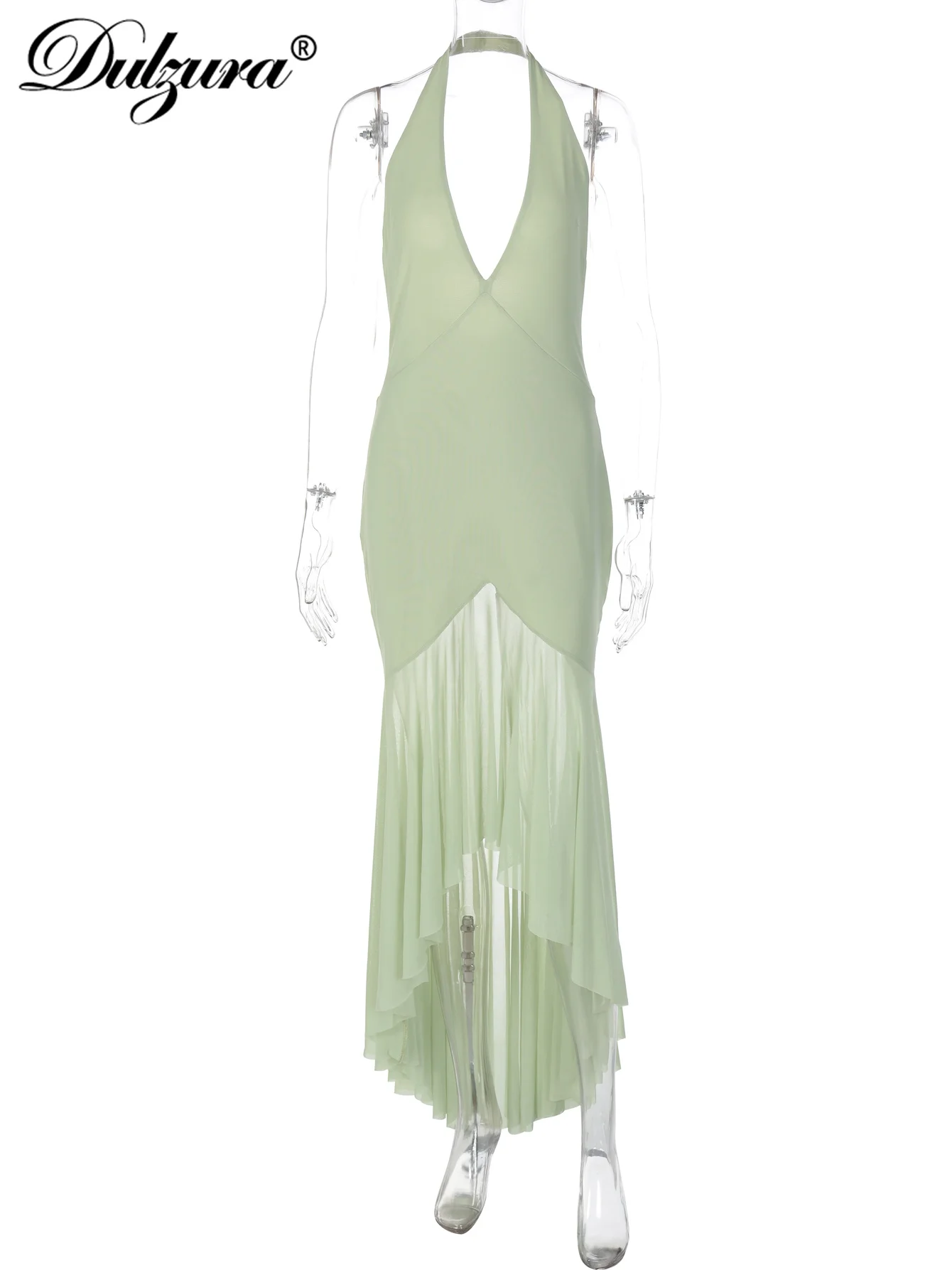 Dulzura 2025 موضة الصيف مثير الرسن بلا أكمام عارية الذراعين سليم غير النظامية شبكة فستان طويل الصلبة أنيقة نادي الحفلات حفلة موسيقية الملابس