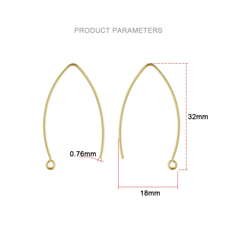 14K Gold Filled 32.0mm V Shape Ear Wire .030" (.76mm) Gold Ear Wire do tworzenia biżuterii Handmde DIY Kolczyki Akcesoria