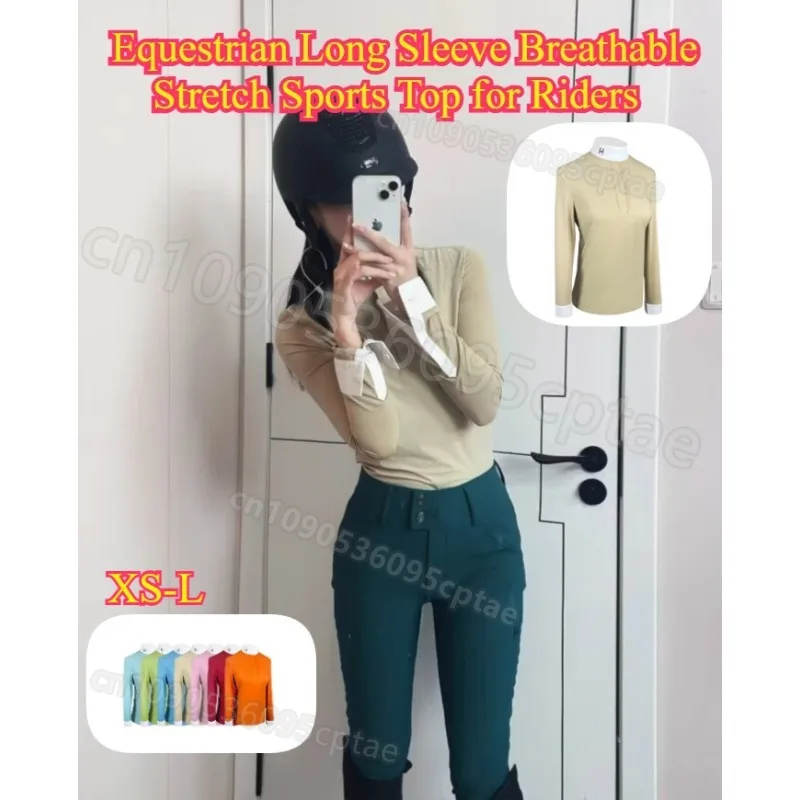 

Дышащая эластичная рубашка с длинным рукавом для верховой езды, весна-лето, топ для конного спорта, мужская и женская, спортивная экипировка для всадников