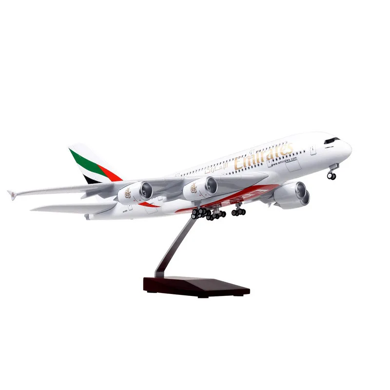 45CM 1/160 Scale Diecast Model A380/B777 Emirates Airways Resin Airplane With Light And Wheels Toy Airline Collection Fans Gifts