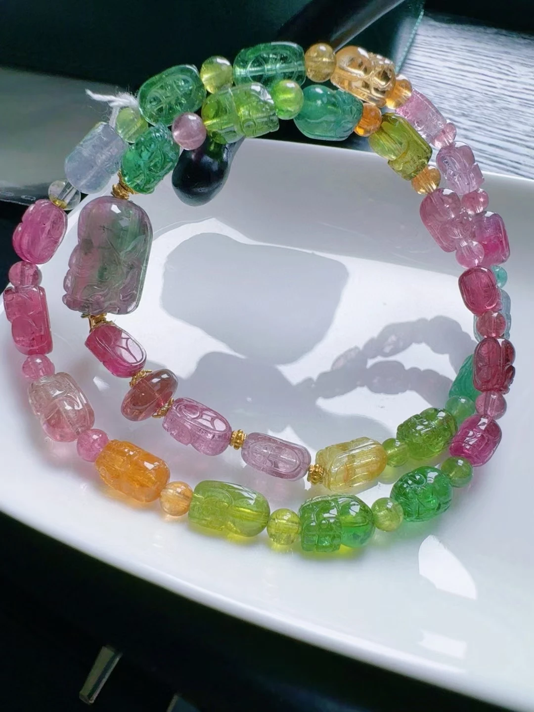 

Natural Colorful Tourmaline 2 Laps Clear Beads Bracelet 9.8/5.6/4.8mm Pi Xiu Watermelon Tourmaline For Women Men AAAAAAA