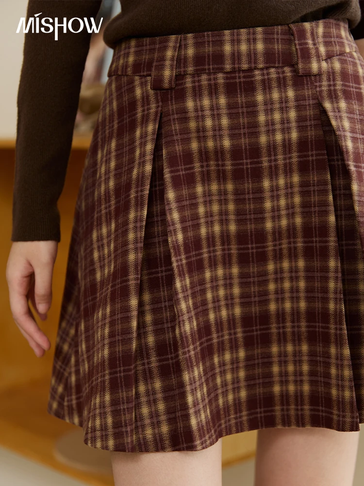 MISHOW تنورة منقوشة للنساء 2025 الخريف ثلاثي الأبعاد مطوي ألف خط تنورة عالية الخصر ضئيلة الرجعية تنورة صغيرة MXE47B2419 #5