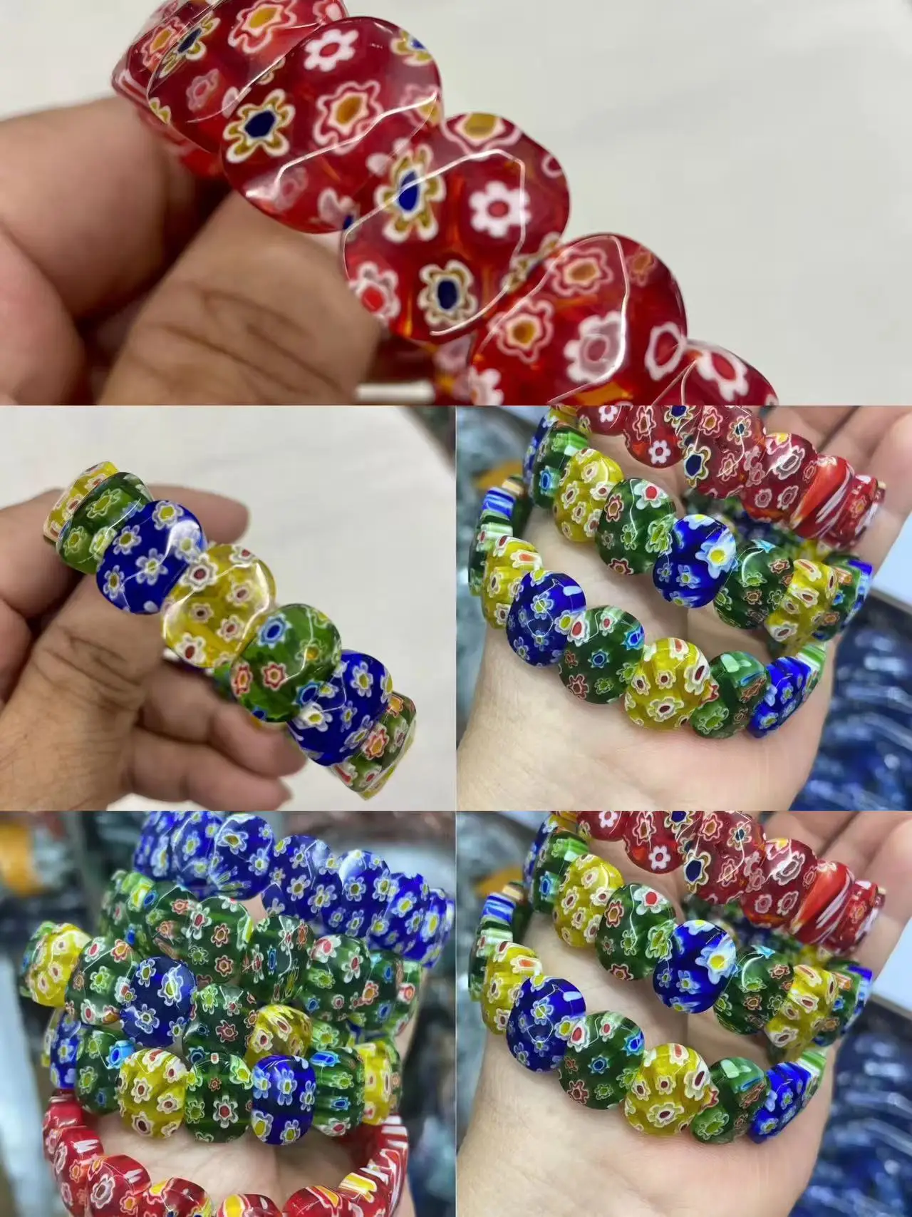 

11X15MM Fashion Millefiori Glass Muran Floral Ellipse Lampwork Colour Flower Bracelet For Women Party Gift Cheap Items