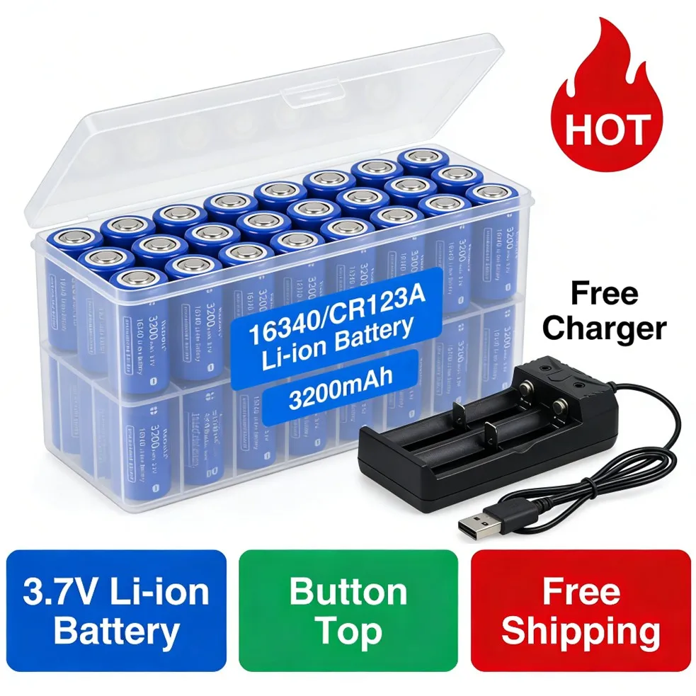 Long-life 16340 Li-ion Battery 3200mAh,Rechargeable CR123A Battery with Charger,for Arlo Camera VMC3030 VMK3200 VMS3330