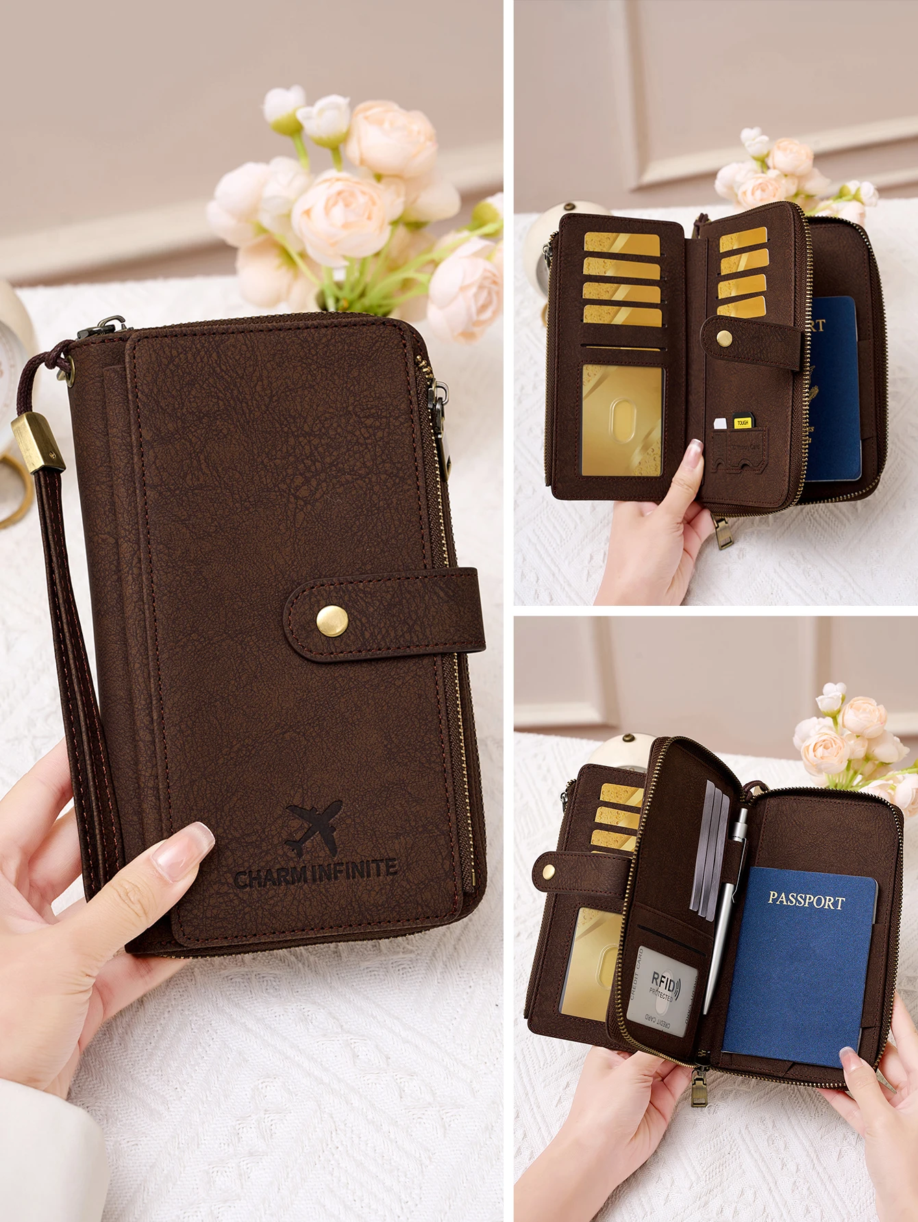 

Портативный дорожный кошелек для паспорта для женщин и мужчин, цвет кофе