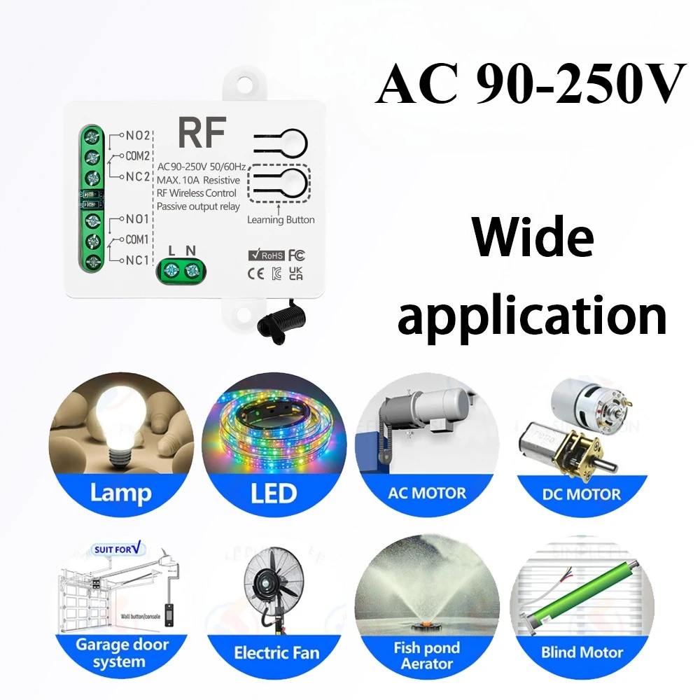 RF433Mhz Wireless Remote Control Light Switch AC110V 220V 2 Channels Relay Receiver and Transmitter for Motor Garage Gate Door