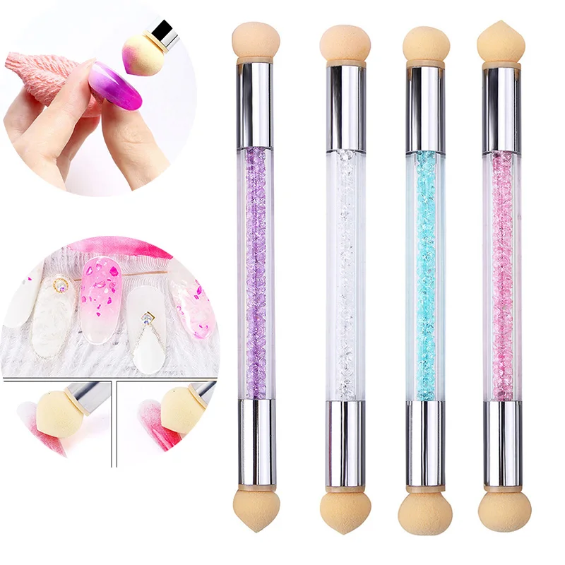 Double-ended Gradient Shading Pen Dotting Brush Head Sponge Rhinestone Handle Nail Art Painting Tool Nail Art Brush