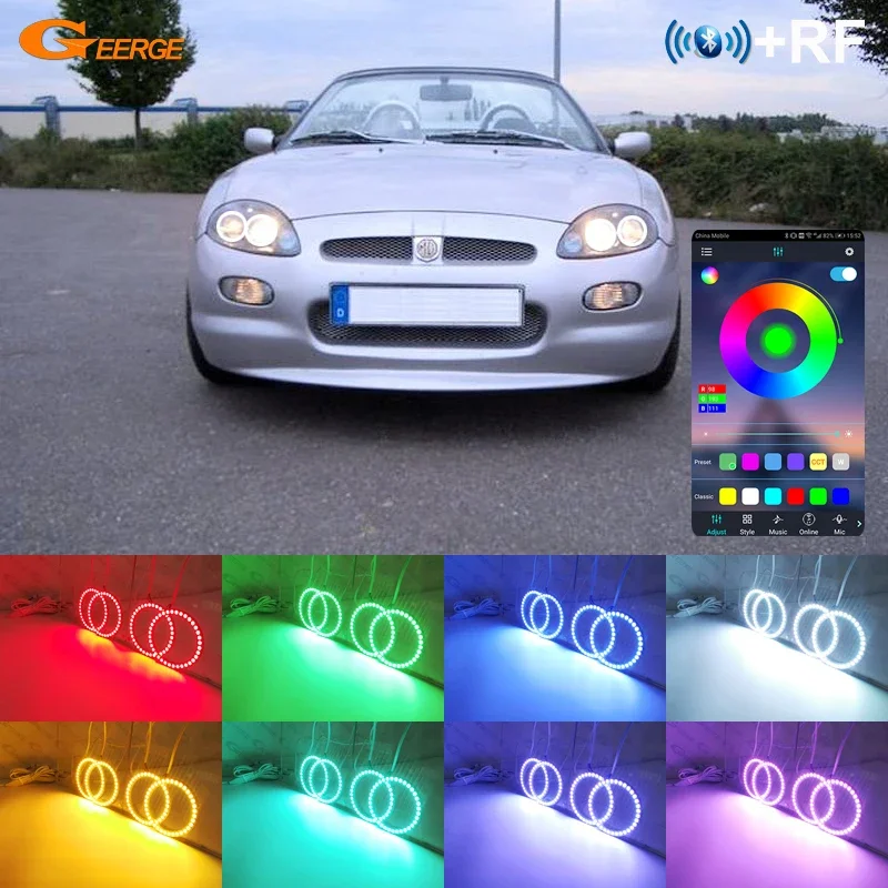 

For MG TF MGTF 2002 - 2006 2007 2008 2009 RF Remote Bluetooth APP Multi-Color Ultra Bright RGB LED Angel Eyes Kit Halo Rings