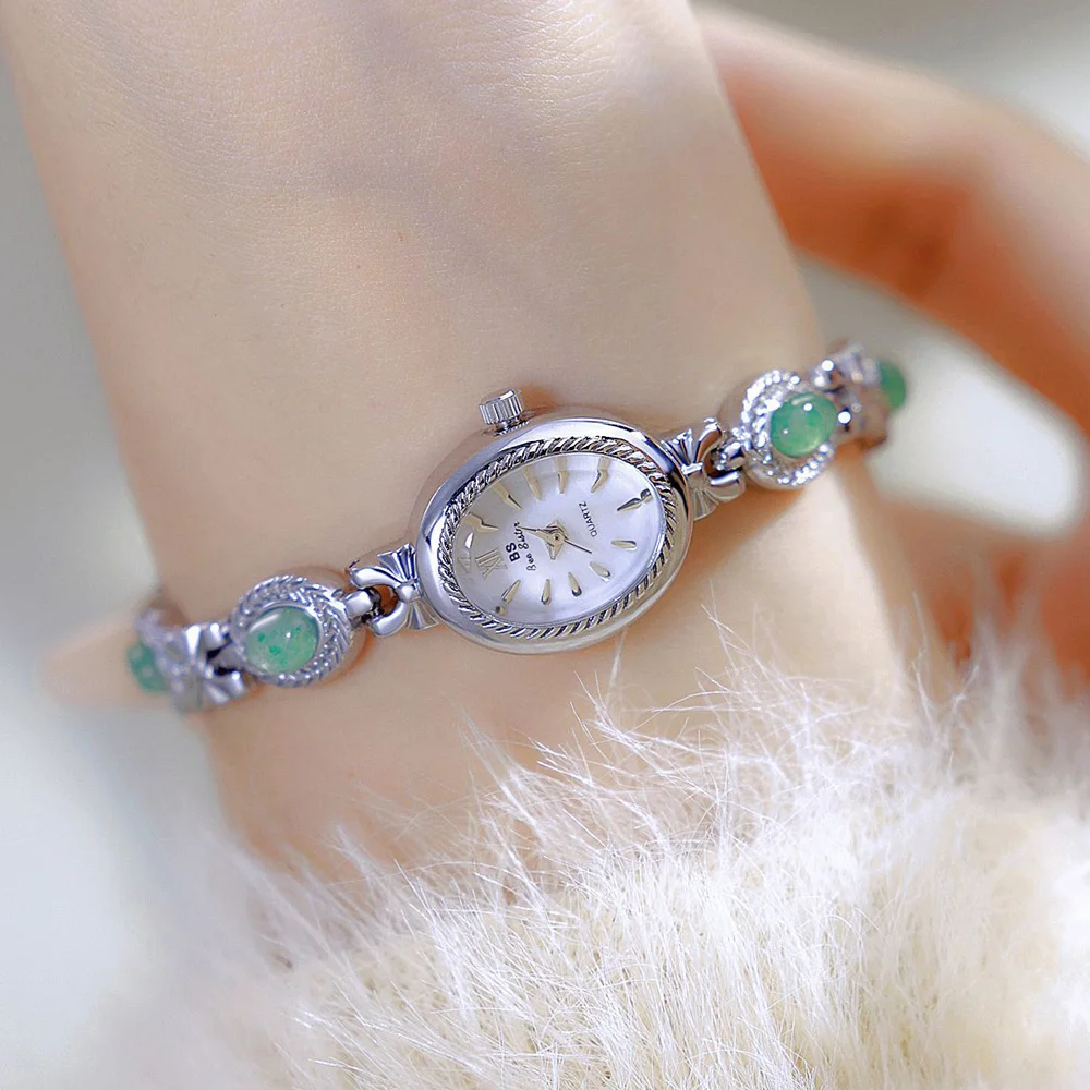 

Luxury Gold Women’s Quartz Watch with Jade Bracelet Small Dial Elegant Ladies Wristwatch Fashion Dress Gift Original Brand
