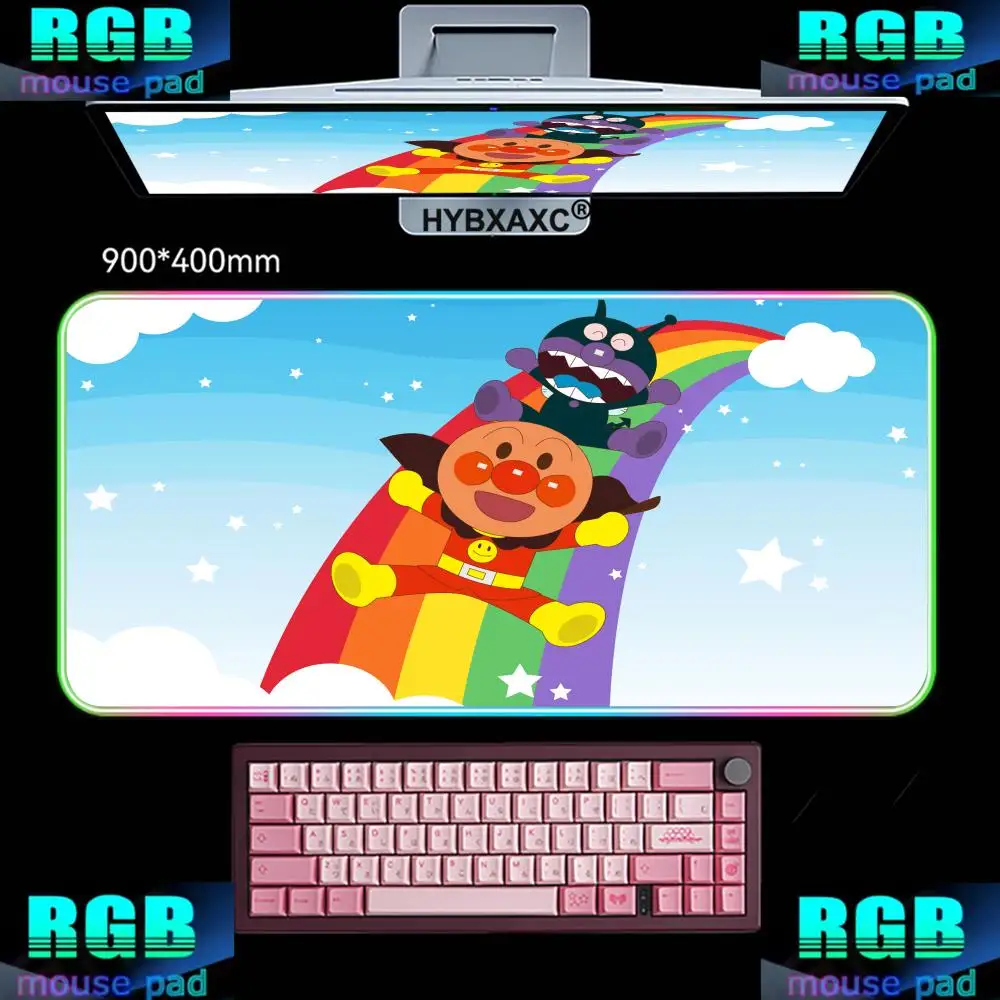 

XXL HYBXAXC Mouse Pad RGB Gaming Mouse Pad Desk Mat HD Gamer Large LED Light XXL Anpanman Cartoon RGB Mouse Pad 80X40CM