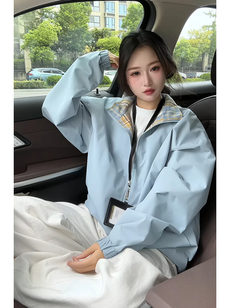 

Cleanfit Blue Plaid Patchwork Men's Jaet ort Sle Baseball orm Collar American Pilot Coat Casual Loose Fit Polyester...