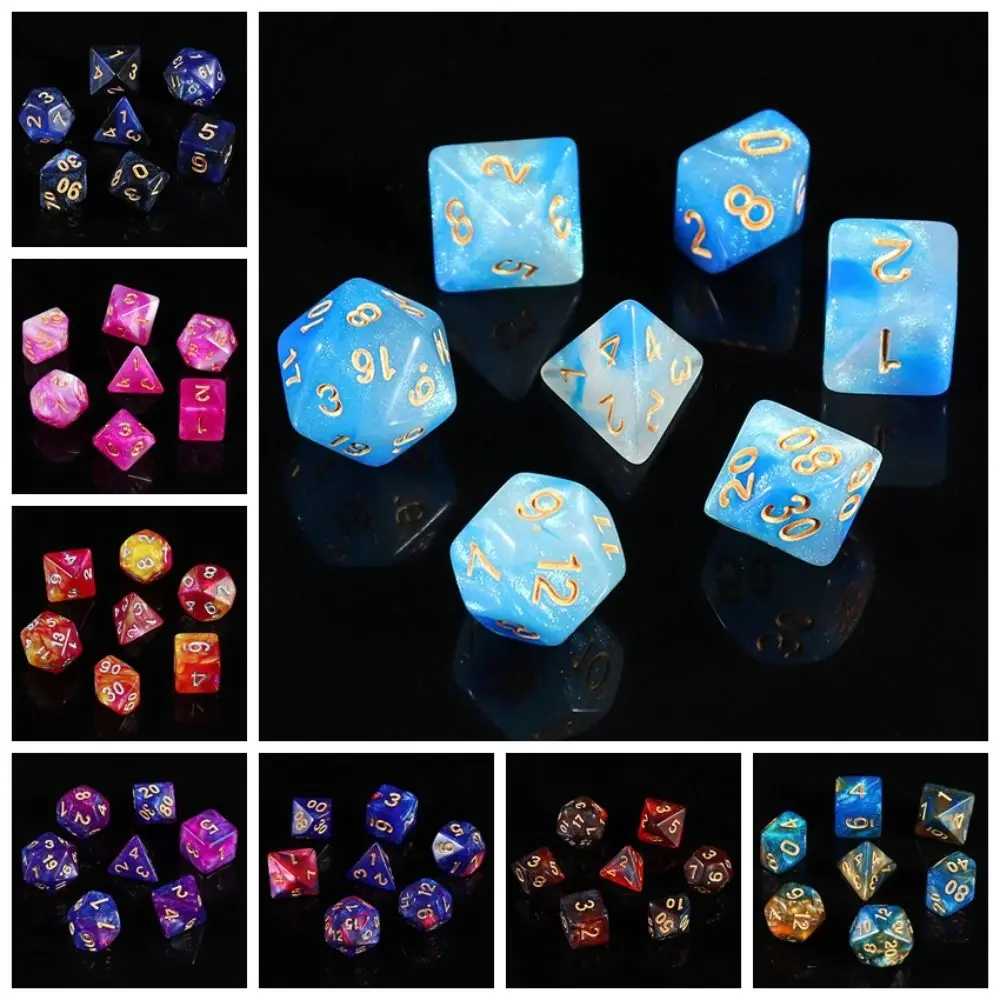 7PCS/Set Double-Colors Pearlescent Dice Digital Polyhedral Acrylic Dice Pearlized Glitter Mixed Color Dice Board Game